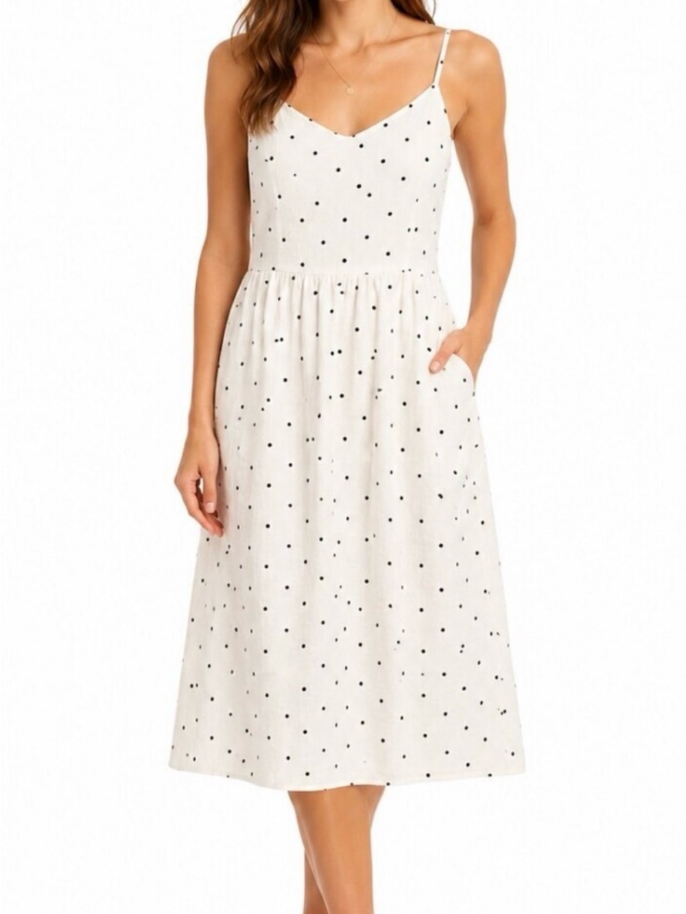 Old Navy White Midi Dress with Navy Polka Dots